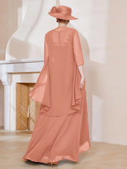 Robe en Mousseline à Col Illusion avec Veste Papaye Grande Taille
