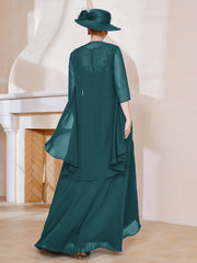 Robe en Mousseline à Col Illusion avec Veste Paon