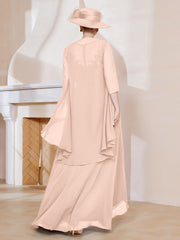 Robe en Mousseline à Col Illusion avec Veste Rose Perle Grande Taille