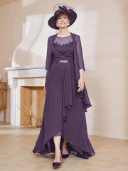 Robe en Mousseline à Col Illusion avec Veste Plum