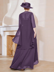 Robe en Mousseline à Col Illusion avec Veste Plum Grande Taille
