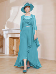 Robe en Mousseline à Col Illusion avec Veste Piscine