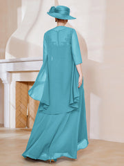 Robe en Mousseline à Col Illusion avec Veste Piscine Grande Taille