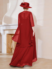 Robe en Mousseline à Col Illusion avec Veste Rouge Grande Taille