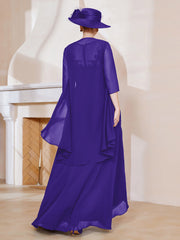 Robe en Mousseline à Col Illusion avec Veste Régence Grande Taille