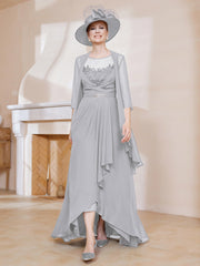 Robe en Mousseline à Col Illusion avec Veste Argent