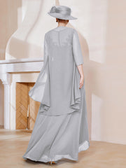 Robe en Mousseline à Col Illusion avec Veste Argent