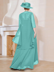 Robe en Mousseline à Col Illusion avec Veste Spa Grande Taille