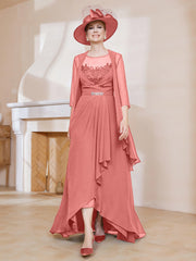 Robe en Mousseline à Col Illusion avec Veste Crépuscule Grande Taille