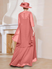 Robe en Mousseline à Col Illusion avec Veste Crépuscule