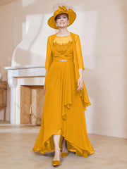 Robe en Mousseline à Col Illusion avec Veste Mandarine