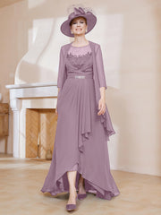 Robe en Mousseline à Col Illusion avec Veste Vintage Mauve