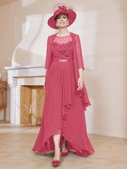 Robe en Mousseline à Col Illusion avec Veste Pastèque Grande Taille