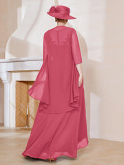 Robe en Mousseline à Col Illusion avec Veste Pastèque Grande Taille
