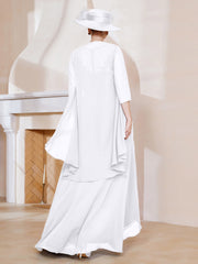 Robe en Mousseline à Col Illusion avec Veste Blanc