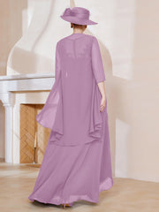 Robe en Mousseline à Col Illusion avec Veste Glycine