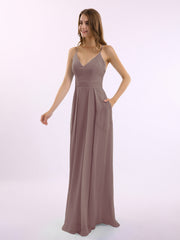 Spaghetti Bretelle Col En V Mousseline Tenues Avec Poche Dusk Grande Taille