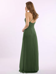 Spaghetti Bretelle Col En V Mousseline Tenues Avec Poche Olive Verte