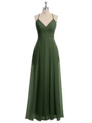 Spaghetti Bretelle Col En V Mousseline Tenues Avec Poche Olive Verte Grande Taille