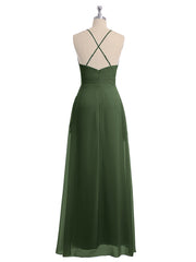 Spaghetti Bretelle Col En V Mousseline Tenues Avec Poche Olive Verte