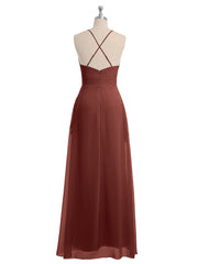 Spaghetti Bretelle Col En V Mousseline Tenues Avec Poche terracotta