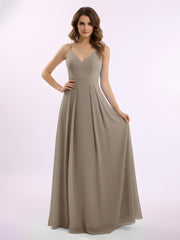 Spaghetti Bretelle Col En V Mousseline Tenues Avec Poche Taupe