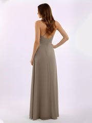 Spaghetti Bretelle Col En V Mousseline Tenues Avec Poche Taupe