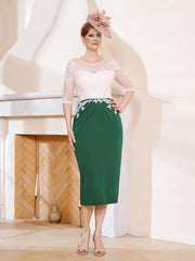 Robe Fourreau à Col Illusion Longueur de Mollet Vert Foncé