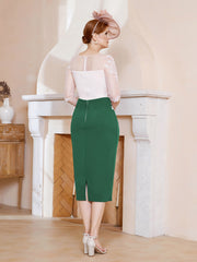 Robe Fourreau à Col Illusion Longueur de Mollet Vert Foncé