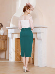Robe Fourreau à Col Illusion Longueur de Mollet Paon Grande Taille