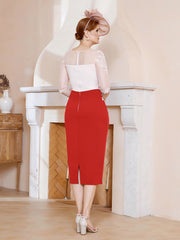 Robe Fourreau à Col Illusion Longueur de Mollet Rouge