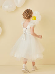 Robe de Demoiselle d'Honneur en Tulle Longueur Thé avec Dos Lacé
