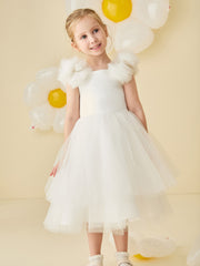 Robe de Demoiselle d'Honneur en Tulle Longueur Thé avec Dos Lacé