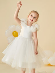Robe de Demoiselle d'Honneur en Tulle Longueur Thé avec Dos Lacé