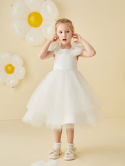 Robe de Demoiselle d'Honneur en Tulle Longueur Thé avec Dos Lacé