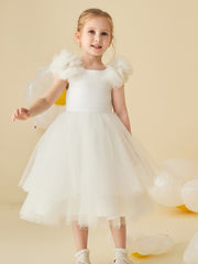Robe de Demoiselle d'Honneur en Tulle Longueur Thé avec Dos Lacé