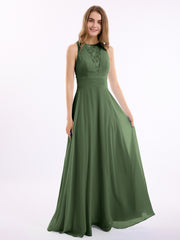 Dentelle Profond Col En V Et Dos Mousseline Robes Longues Olive Verte