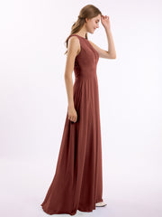 Dentelle Profond Col En V Et Dos Mousseline Robes Longues terracotta