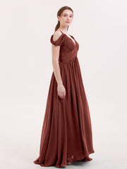 Profond Col en V Sexy Mousseline Robe avec Fente terracotta