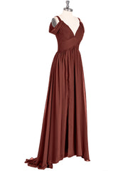 Profond Col en V Sexy Mousseline Robe avec Fente terracotta