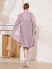 Robe de A-ligne en Mousseline à Encolure Carrée Longueur aux Genoux avec Veste Dusk