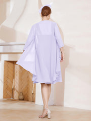 Robe de A-ligne en Mousseline à Encolure Carrée Longueur aux Genoux avec Veste Lilas