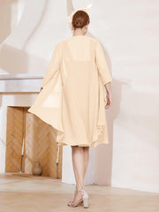 Robe de A-ligne en Mousseline à Encolure Carrée Longueur aux Genoux avec Veste Pêche Grande Taille