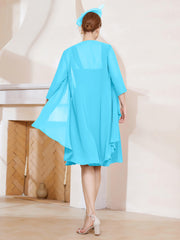 Robe de A-ligne en Mousseline à Encolure Carrée Longueur aux Genoux avec Veste Piscine