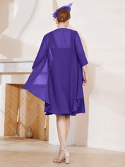 Robe de A-ligne en Mousseline à Encolure Carrée Longueur aux Genoux avec Veste Régence Grande Taille