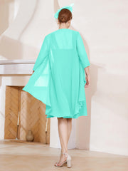 Robe de A-ligne en Mousseline à Encolure Carrée Longueur aux Genoux avec Veste Spa Grande Taille