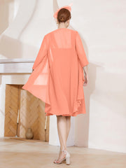 Robe de A-ligne en Mousseline à Encolure Carrée Longueur aux Genoux avec Veste Crépuscule