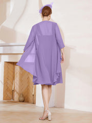 Robe de A-ligne en Mousseline à Encolure Carrée Longueur aux Genoux avec Veste Tahiti