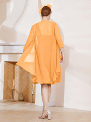 Robe de A-ligne en Mousseline à Encolure Carrée Longueur aux Genoux avec Veste Mandarine