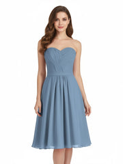 Col en Cœur Longueur de Genou Mousseline Robe Demoiselle d'honneur Bleu Poudré